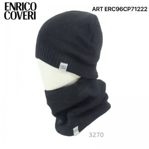 SET CAPPELLO E SCALDACOLLO ENRICO COVERI NERO CON LOGO