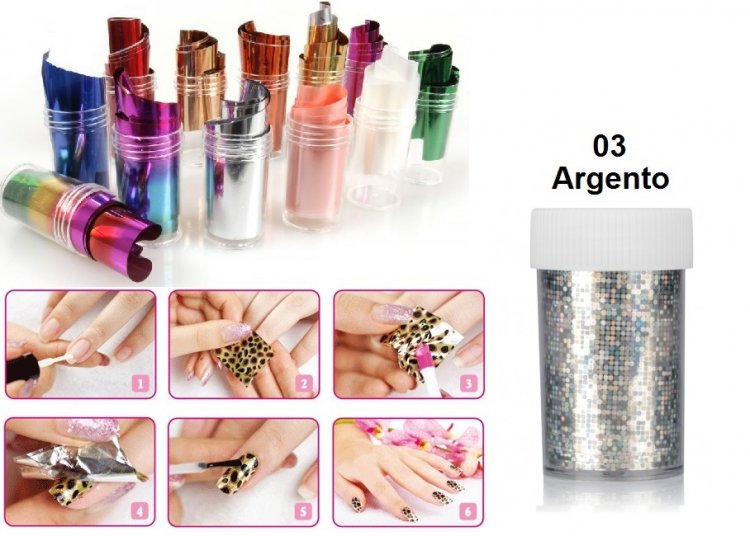 NAIL FOIL PELLICOLA DECORATIVA PER UNGHIE ARGENTO 03 - Clicca l'immagine per chiudere